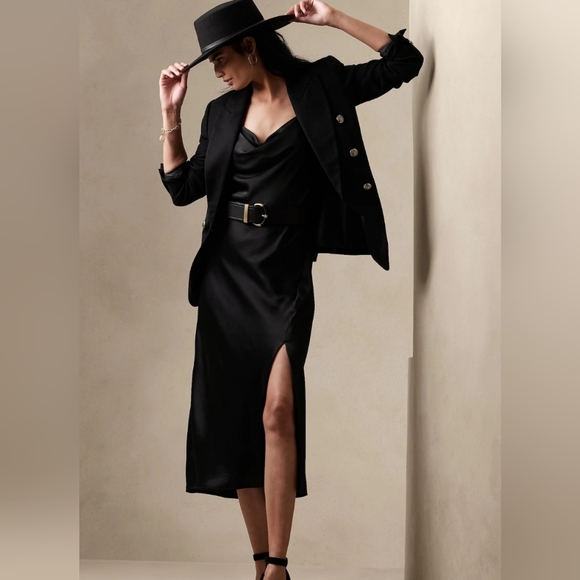 NWT X-Small Banana Republic Black Midi Slip Dress - Picture 3 of 7